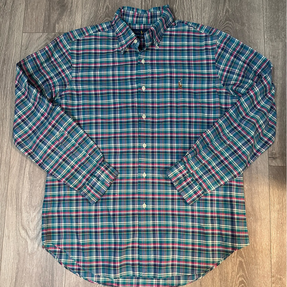 Ralph Lauren Green Blue Pink Plaid Classic Oxford Dress Shirt